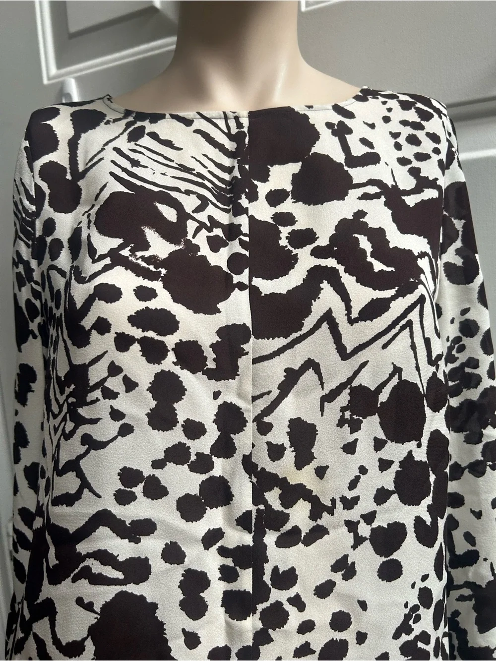 Tory Burch Silk Cream and Dark Brown Abstract Long-Sleeve Tunic Blouse Sz M
